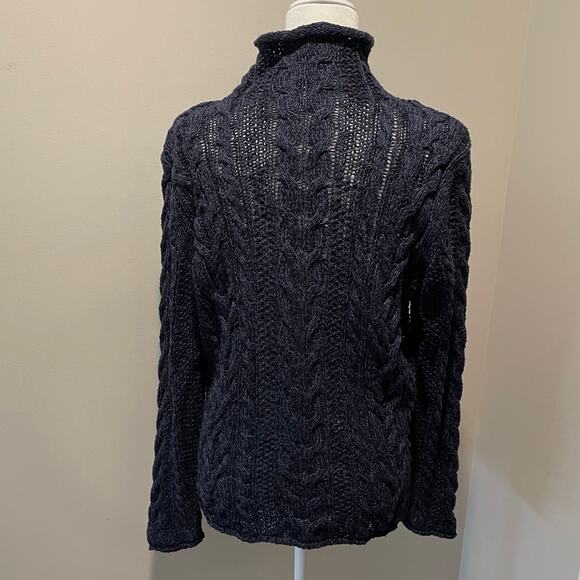 LRL Lauren Jeans Co Cable Knit Sweater Sz L Mock Rolled Neck Pullover Navy Blue - Picture 4 of 12